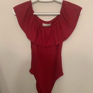 Off the shoulder red bodysuit